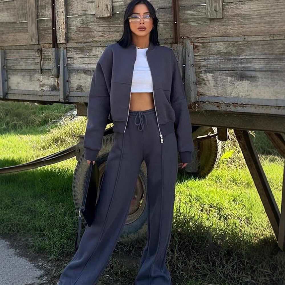Damen nan Oversize Reißverschlussjacke mit weiter High-Waist Loungehose Set Echo Archiv