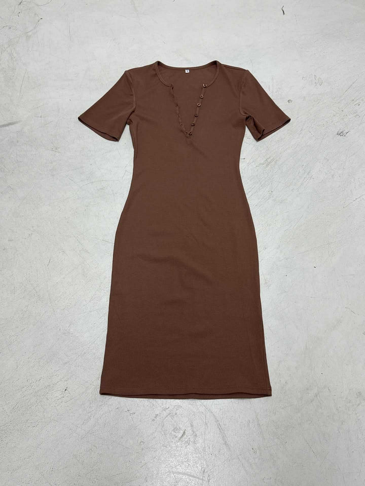 Damen figurbetontes Maxi-Kleid mit Knopfdetails und V-Ausschnitt Echo Archiv