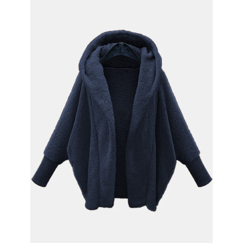 Damen Kuscheliger Oversize-Kapuzencardigan aus Teddyfleece mit Fledermausärmeln Echo Archiv