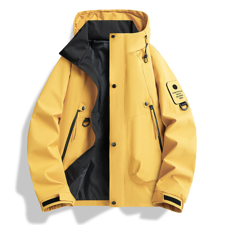 Herren wasserdichte urbane Hardshell-Jacke mit geschweißten Nähten, verstellbarer Kapuze und Utilitieschultertasche – Taviero