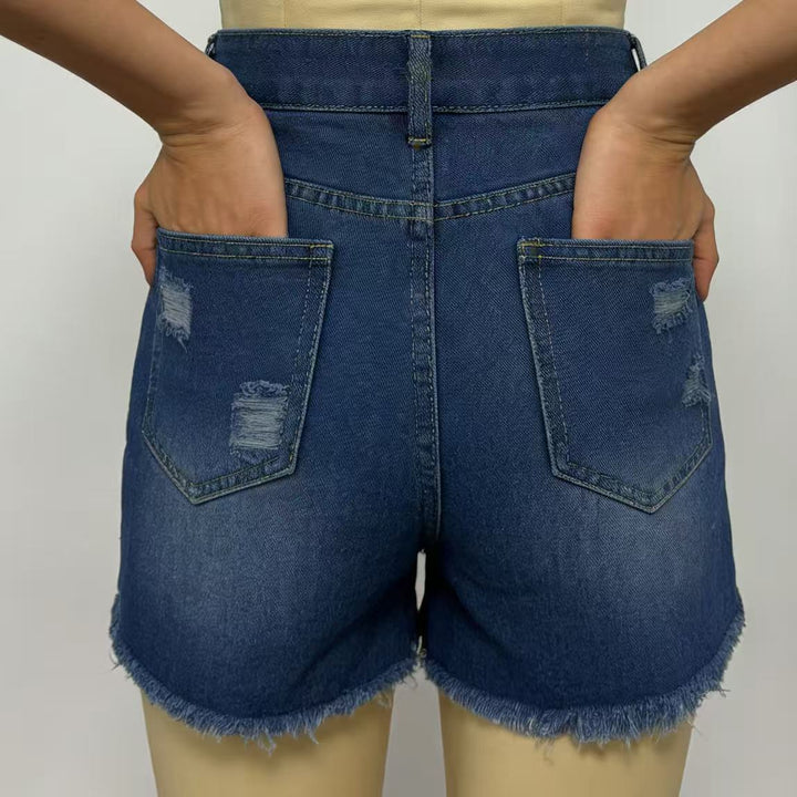 Damen Designer Denim-Shorts mit Fransen und ausgefranstem Saum Echo Archiv