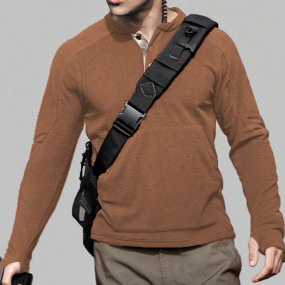 Herren Fleece-Pullover mit modischem Stehkragen und praktischen Knöpfen Echoarchiv
