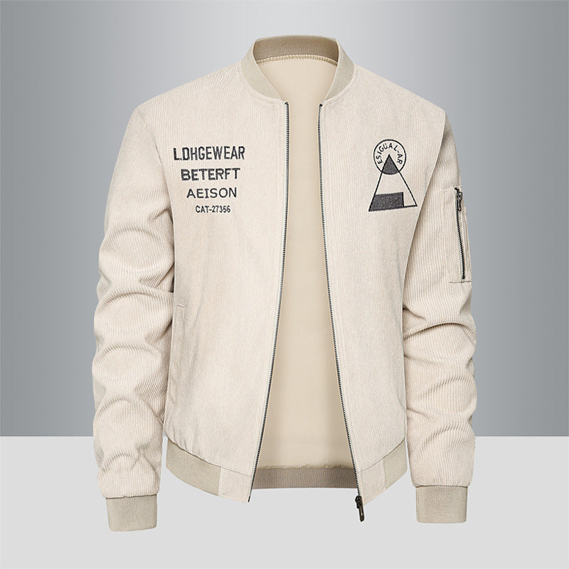 Men's textured corduroy logo-embroidered flight bomber with utility sleeve zip – Brevano