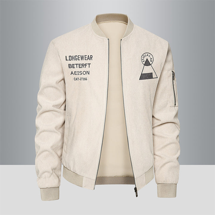 Men's textured corduroy logo-embroidered flight bomber with utility sleeve zip – Brevano