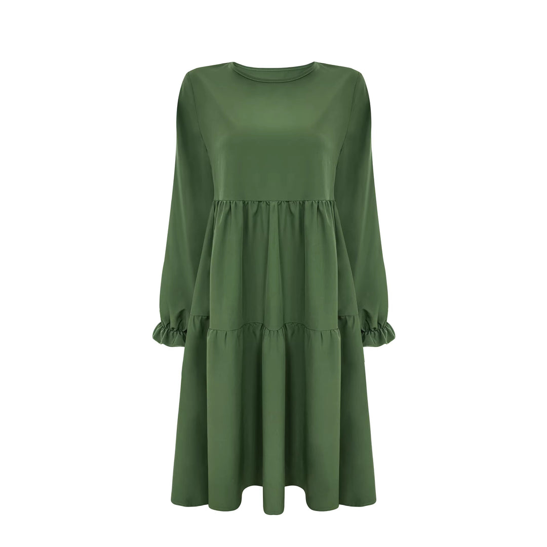 Damen Lockeres Midikleid im Stufenlook mit geraffter Taillenpasse und Rüschenbündchen – Élara