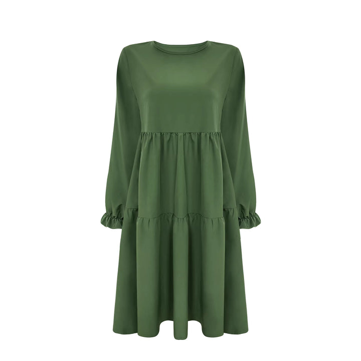 Damen Lockeres Midikleid im Stufenlook mit geraffter Taillenpasse und Rüschenbündchen – Élara