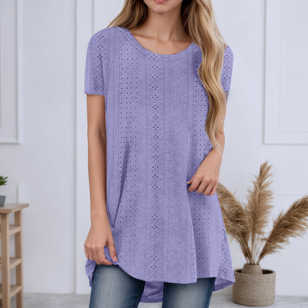 Damen nan locker geschnittene Broderie-Anglaise Tunika mit Rundhalsausschnitt, seitlichen Schlitzen und abgerundetem Saum Echo Archiv