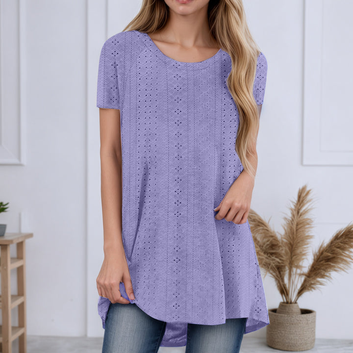 Damen nan locker geschnittene Broderie-Anglaise Tunika mit Rundhalsausschnitt, seitlichen Schlitzen und abgerundetem Saum Echo Archiv