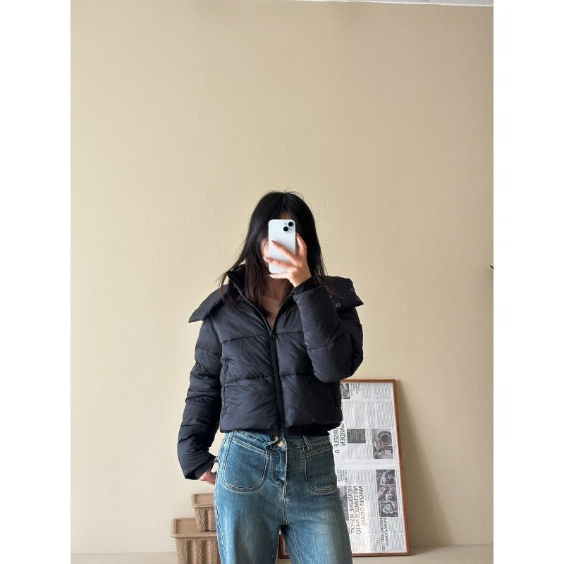 Damen Kurze Stepp-Cropped-Jacke mit breitem Umlegekragen Echoarchiv