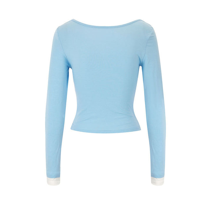 Damen figurbetontes Longsleeve mit elegantem Raffungseffekt und tiefem Ausschnitt Echo Archiv