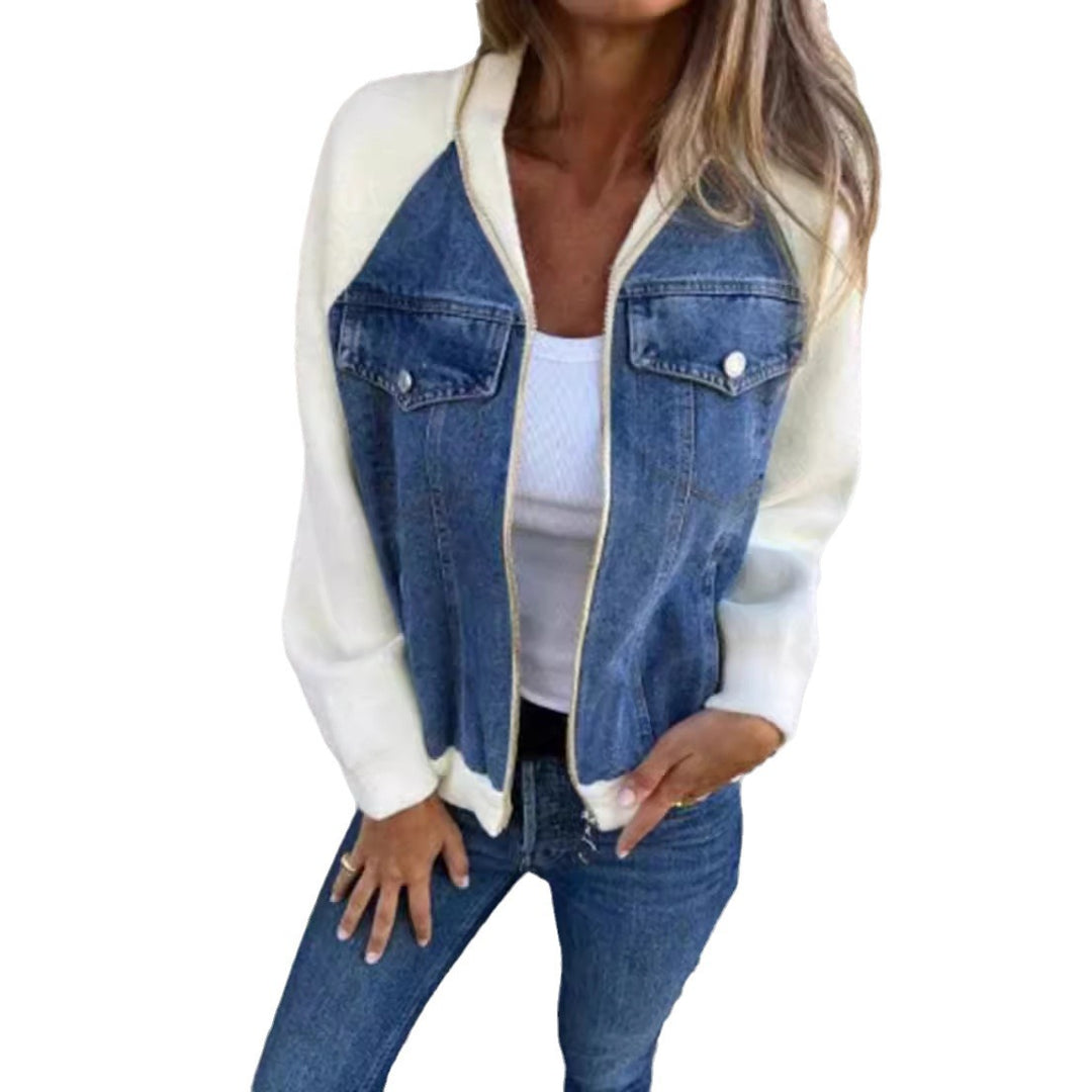 Damen nan Sweat-Jeans-Bomberjacke mit Raglanärmeln Brustklappen und Reißverschluss Echo Archiv