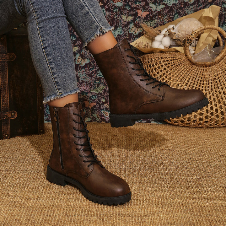 Damen Schnürstiefel mit seitlichem Reißverschluss und profilierter Gummilaufsohle – Lioré