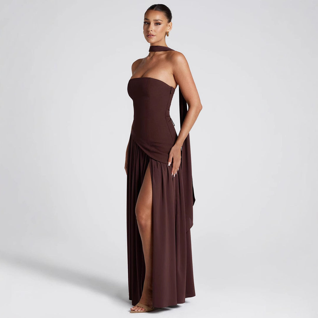 Damen Maxikleid mit schulterfreiem Design und dekorativem Wickelausschnitt Echo Archiv