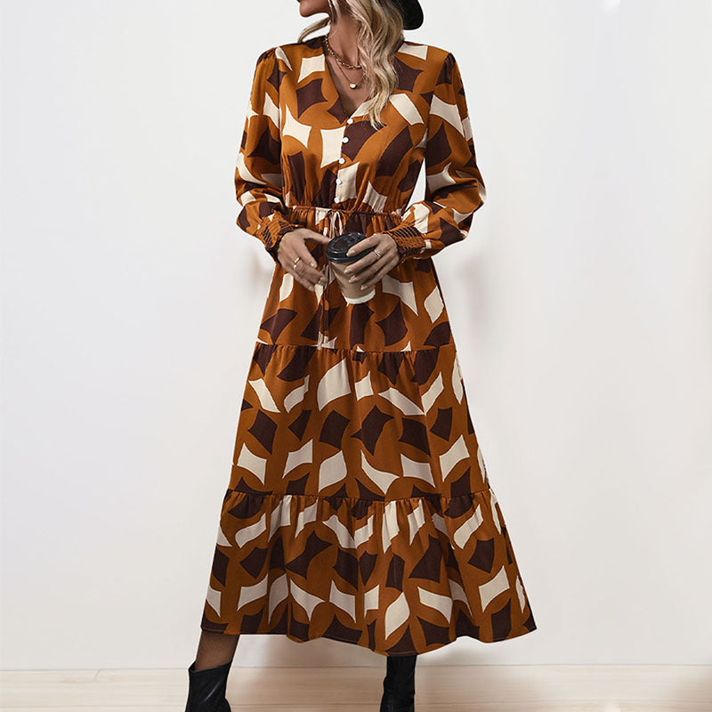 Damen Langes Maxikleid mit Volant und Knopfdetails Echo Archiv