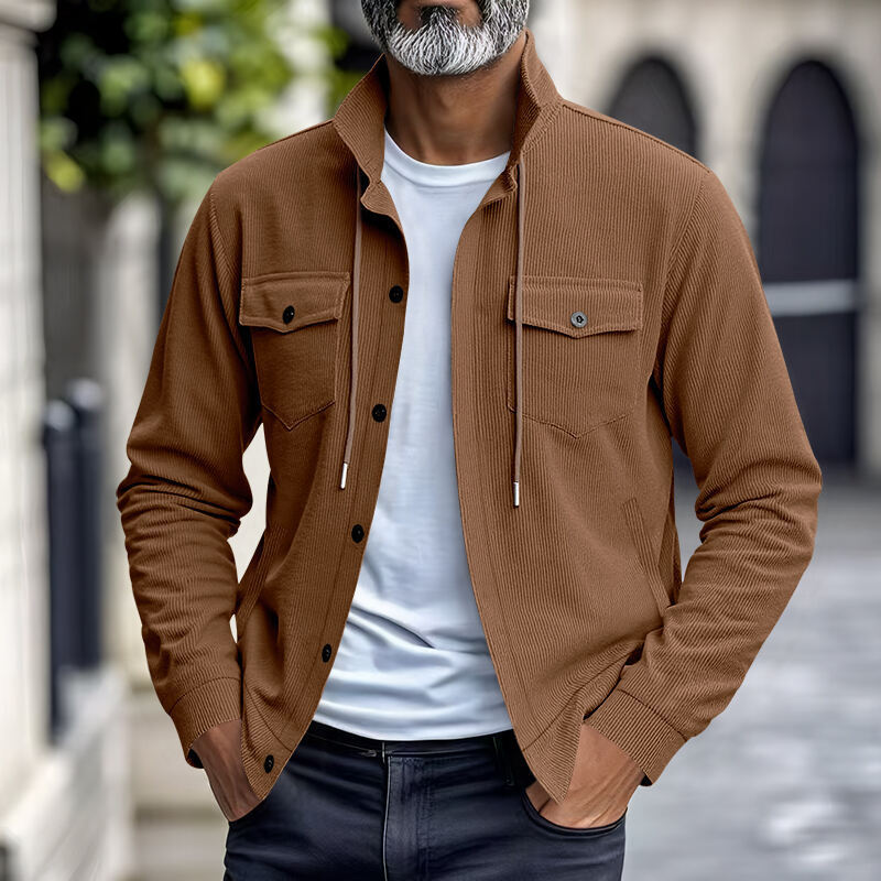 Herren Hochwertige Cordjacke mit praktischen Taschen und modischem Stehkragen Echoarchiv