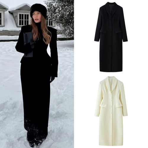 Damen taillierter langer Mantel mit Schalkragen und Peplum-Taille Echo Archiv