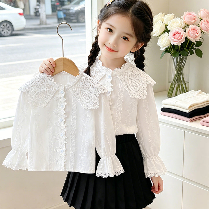 Mädchen elegante Bluse mit Rüschenkragen und Spitzenakzenten Echo Archiv