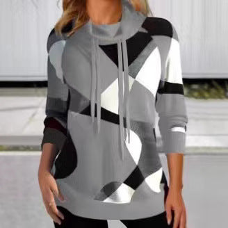 Damen Geometrischer Kapuzenpullover mit Kordelzug, Longline-Schnitt und Seitentaschen Echoarchiv