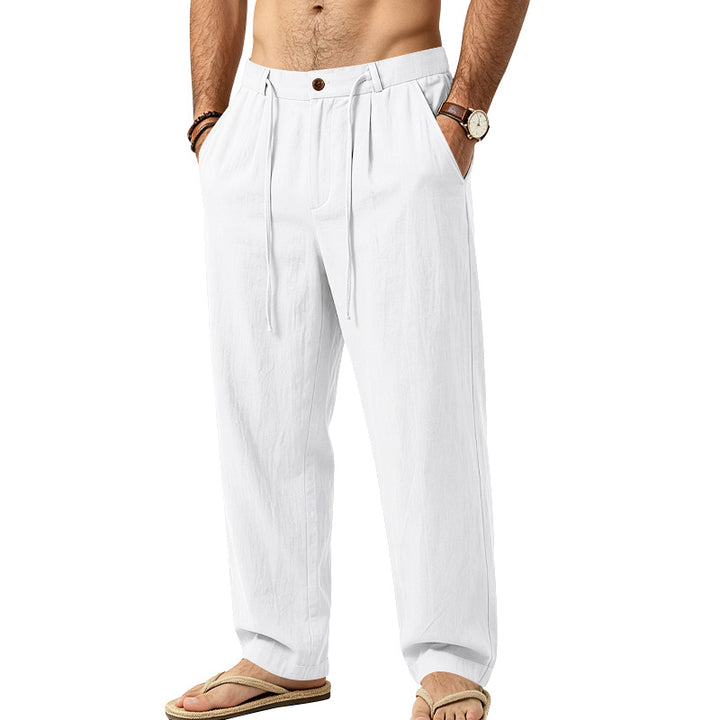 Herren Lässige Loungehose aus Leinenmischung mit Bundfalten und verdecktem Kordelzug Echoarchiv