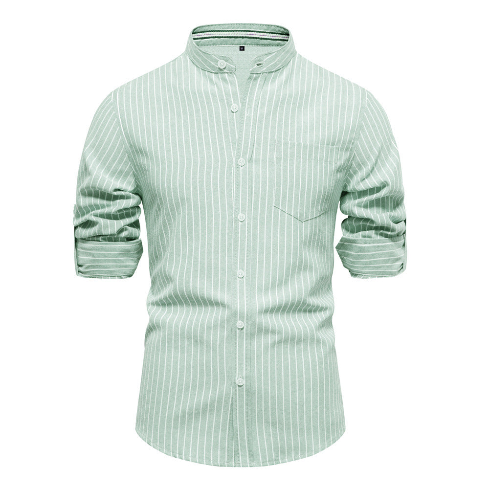 Herren gestreiftes Hemd im modischen Henley-Stil mit Brusttasche und rollbaren Ärmeln Echoarchiv