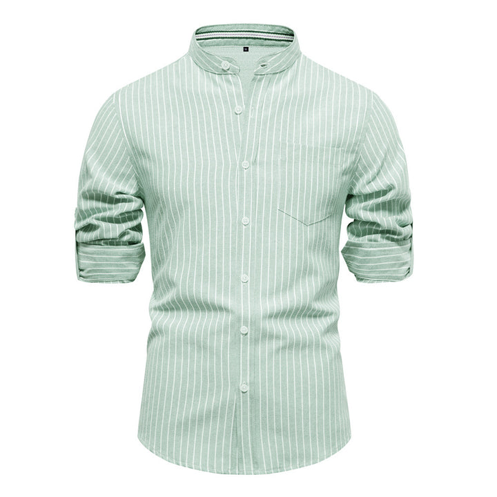 Herren gestreiftes Hemd im modischen Henley-Stil mit Brusttasche und rollbaren Ärmeln Echoarchiv
