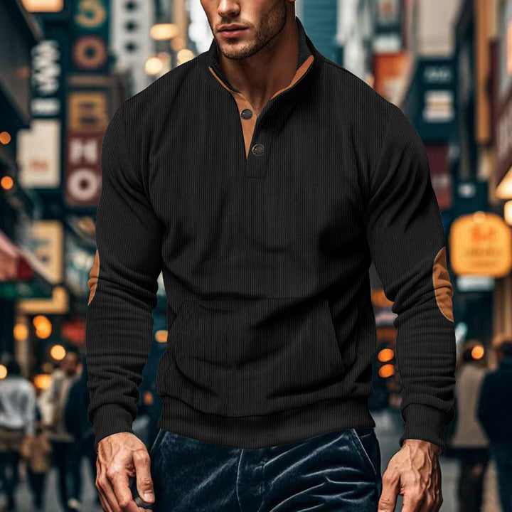 Herren lässiger Pullover mit Stehkragen und Knopfleiste Echoarchiv