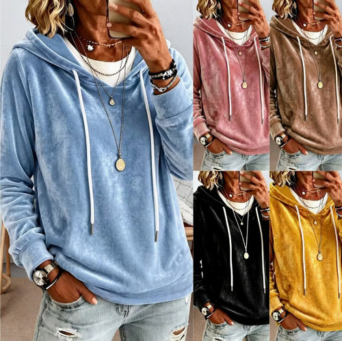 Damen Samtvelours-Hoodie mit Kordelzug und lässiger Oversize-Passform Echoarchiv