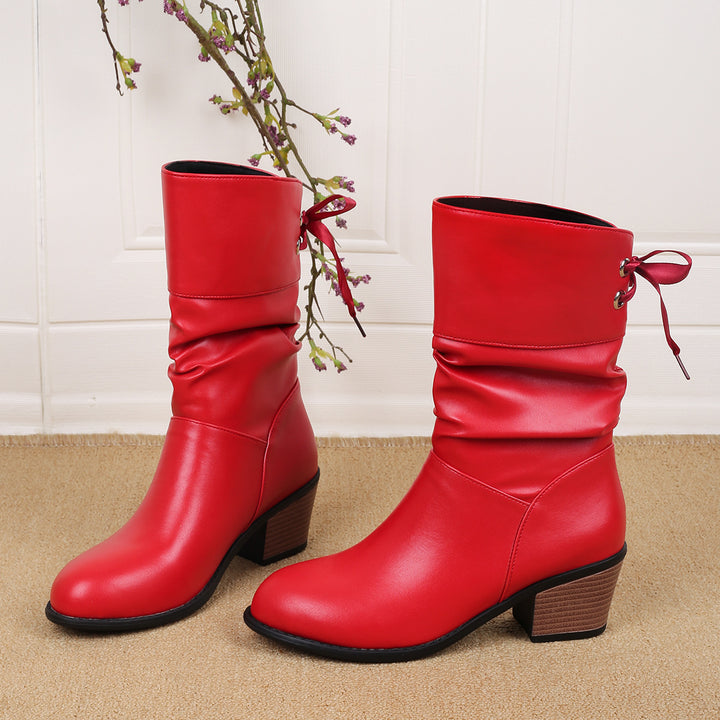Damen Mid‑Calf Slouch‑Stiefel mit dekorativer Satinschleife Echo Archiv