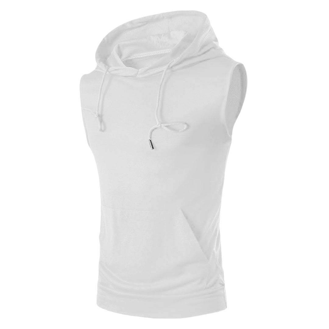 Herren ärmelloses Kapuzenshirt mit geräumiger Kängurutasche und atmungsaktiven Materialien Echoarchiv