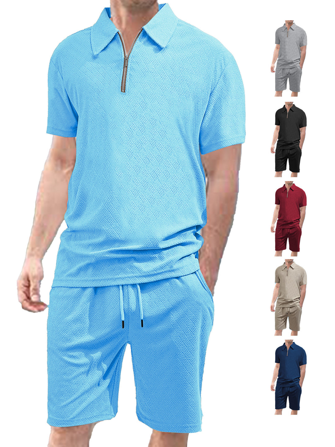 Herren sportliches Kurzarm-Set mit stylischem Reißverschluss und elastischem Bund Echoarchiv