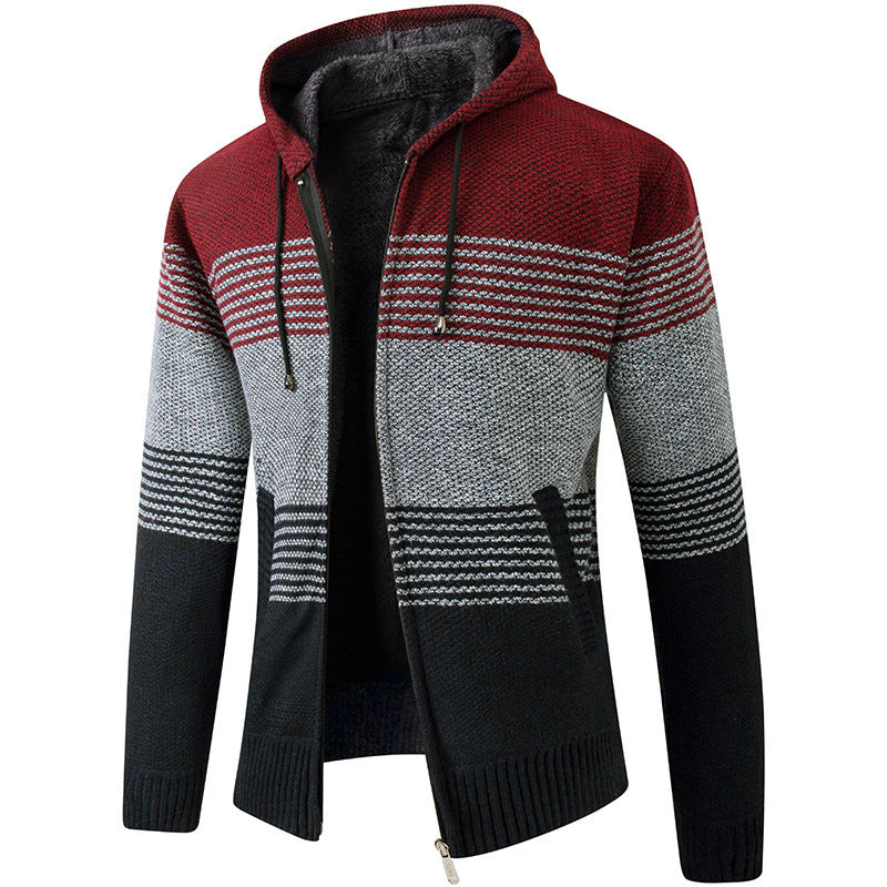 Herren Modische Strickjacke mit Kapuze und großzügigen Taschen Echoarchiv