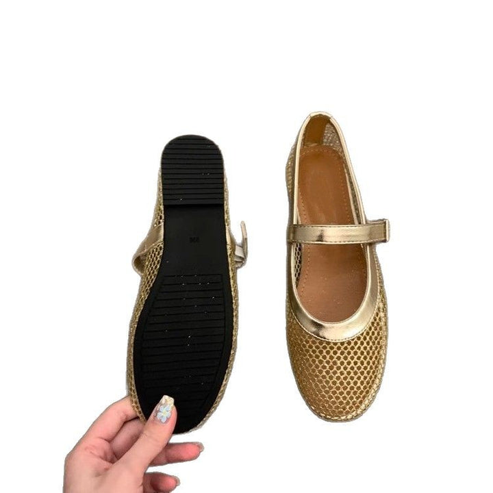 Damen Atmungsaktive Netz-Ballerinas im Mary-Jane-Stil mit verstellbarem Riemen – Lioré