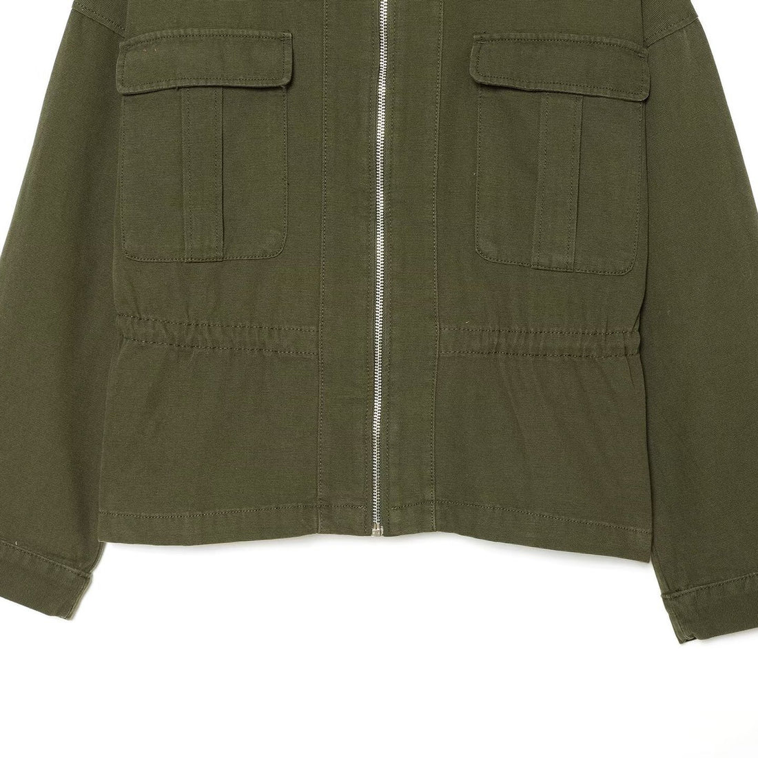 Damen Cropped Fieldjacke mit durchgehendem Reißverschluss, Pattentaschen und Tunnelzugtaillierung Echoarchiv