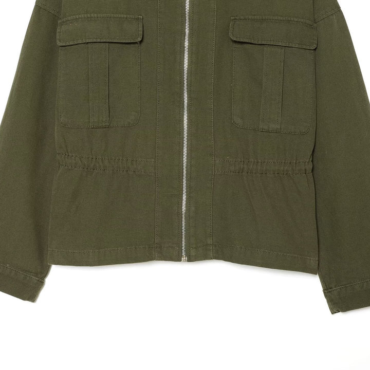 Damen Cropped Fieldjacke mit durchgehendem Reißverschluss, Pattentaschen und Tunnelzugtaillierung Echoarchiv