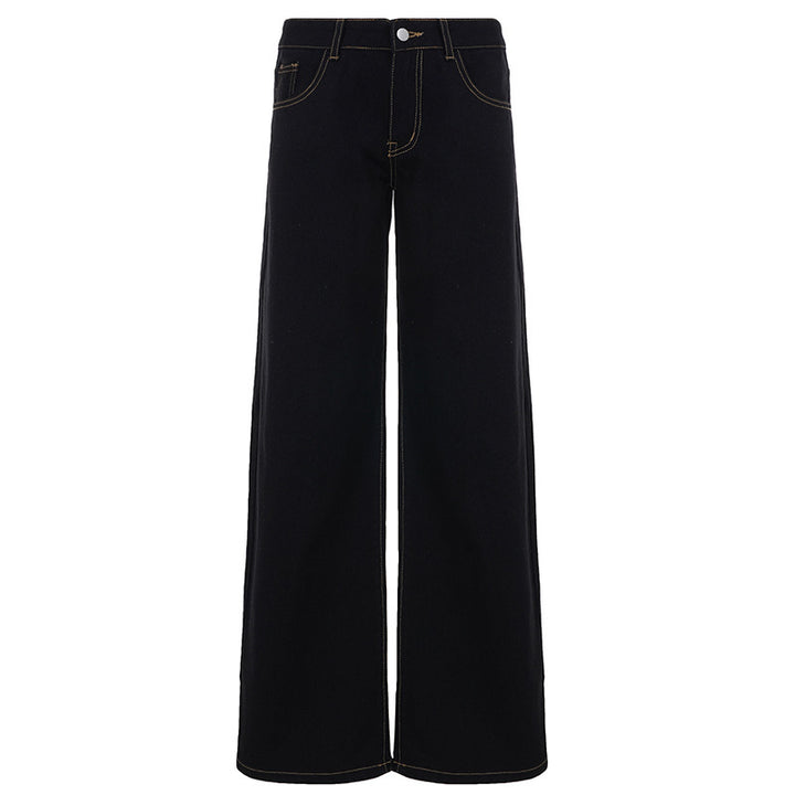Damen High‑Waist Weite Schlagjeans aus Denim mit Five‑Pocket und Kontrastnähten – Dénora