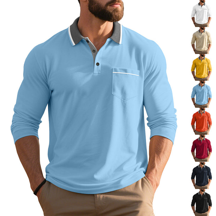 Herren langärmliges Poloshirt mit eleganter Knopfleiste und praktischem Brusttasche Echoarchiv