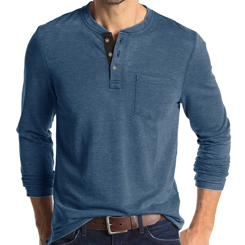 Herren Langarm-Henley-Shirt mit modischen Knopfdetails Echoarchiv