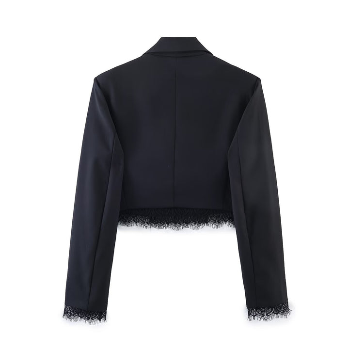 Damen Cropped-Blazer mit Spitzenbordüre, taillierter Ein-Knopf-Silhouette Echo Archiv