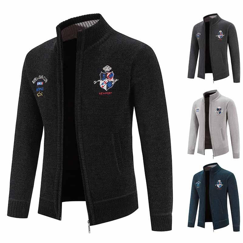 Herren modische Strickjacke mit hohem Kragen und detailreicher Stickerei Echoarchiv