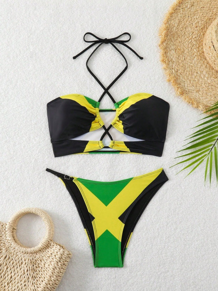 Damen Bikini mit trendy gekreuztem Oberteil und hohem Beinausschnitt Echo Archiv