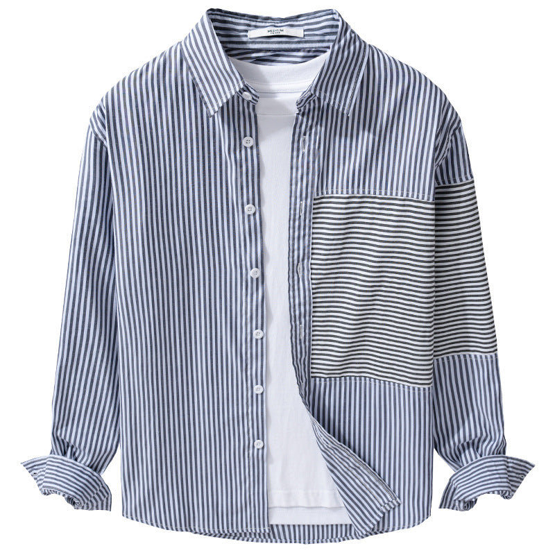 Herren Gestreiftes Patchwork-Hemd mit Brustpatch und Relaxed-Fit Echoarchiv
