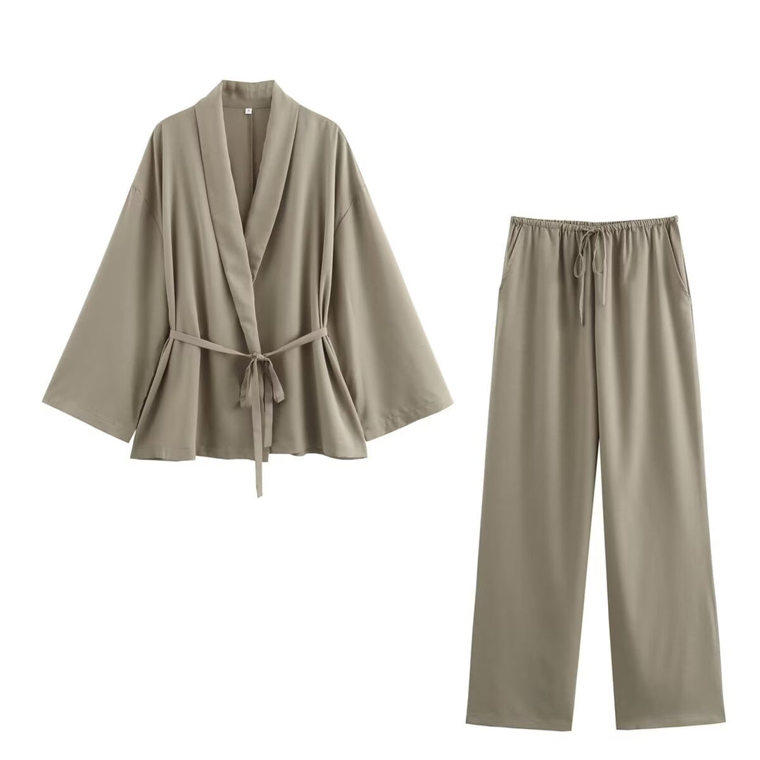 Damen Kimono-Jacke mit Wickelgürtel, weitem Schnitt und Schalkragen Echo Archiv