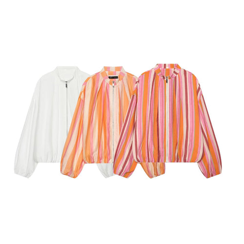 Damen Cropped Oversize‑Bomberjacke mit Stehkragen und Ballonärmeln Echo Archiv
