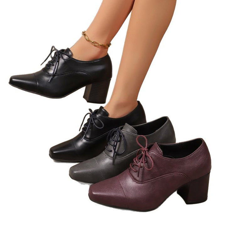 Damen Elegante Schnürpumps mit quadratischer Spitze und mittelhohem Blockabsatz Echoarchiv