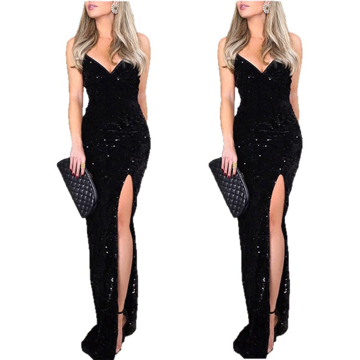 Damen Glamouröses Abendkleid mit tiefem V-Ausschnitt und seitlichem Schlitz Echo Archiv