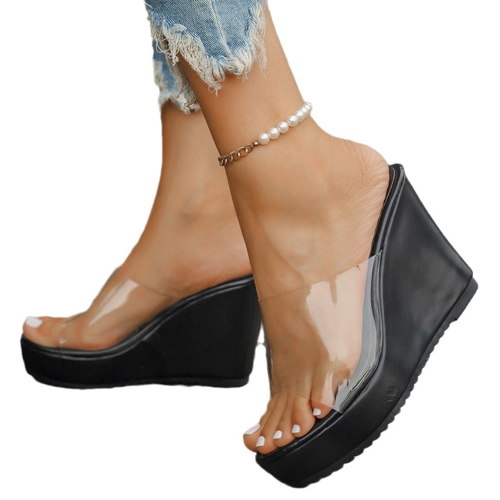 Damen nan transparente Mules mit PVC-Deckriemen, hohem Keilabsatz und rutschfester Laufsohle Echo Archiv