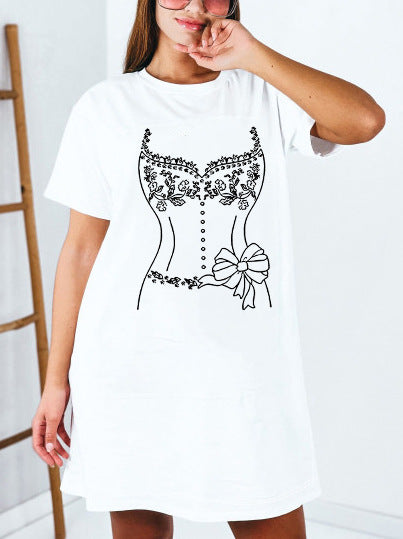 Damen T-Shirt-Kleid mit künstlerischem Blumenmotiv und figurbetontem Schnitt Echo Archiv