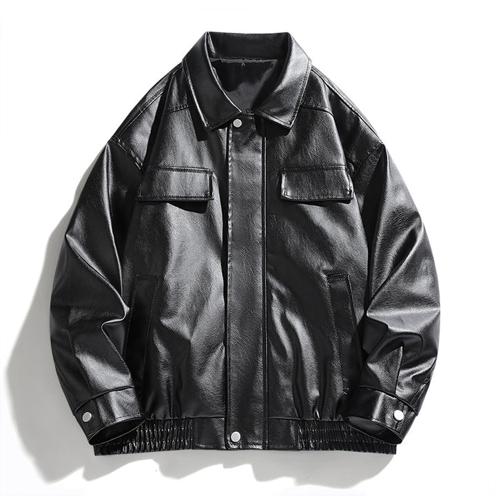Herren modische Kunstlederjacke mit großem Kragen und praktischen Taschen Echoarchiv