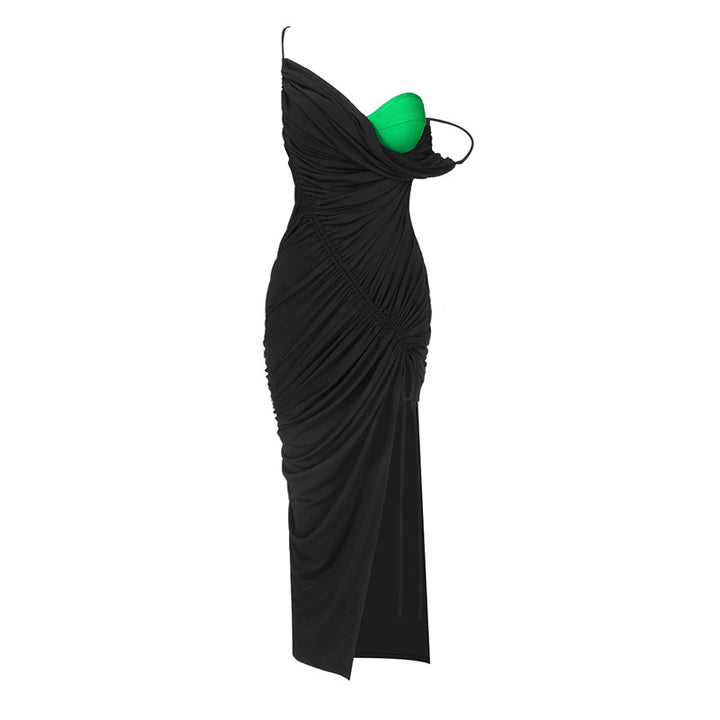 Damen drapiertes Maxikleid mit seitlichem Schlitz und asymmetrischem Schnitt Echo Archiv