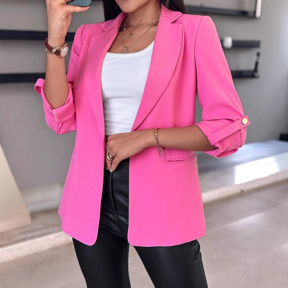 Damen nan taillierter Longblazer mit umlegbarem Revers aufgekrempelten Ärmeln und verdeckten Eingrifftaschen Echo Archiv
